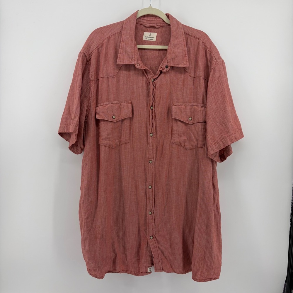 Mutual Weave Mens 3XLT Red Button Up Western Short Sleeve Herringbone Shirt